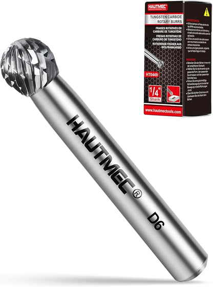 HAUTMEC Tungsten Carbide Rotary Burr Bit – 1/4" Shank, Double Cut Tungsten Rotary File for Die Grinder, Professional Grade, Suit for Metal Carving, Grinding, Engraving & Deburring - HT0449