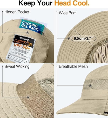GearTOP Safari Hat for Men Sun Hats for Women UV Protection UPF 50+ Fishing, Gardening, Hiking Hat (22-23 1/2")