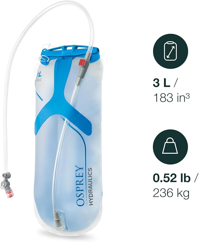 Osprey Hydraulics Backpack Water Reservoir with Bite Valve - BPA-Free, Leakproof Hydration Bladder with QuickConnect and Slide-Seal - Compatible with Most Hiking and Biking Packs, Clear
