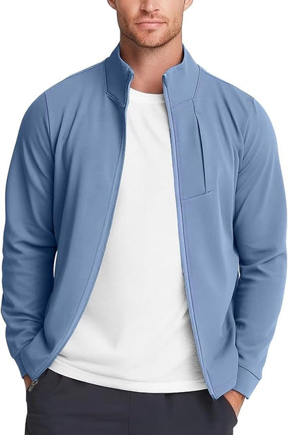 Zengjo Men's Track Jackets Full-Zip Athletic Jacket Sweatshirt Mock Neck with Zipper Pockets
