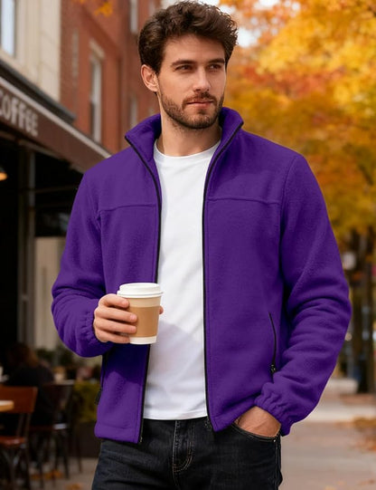 Mens Polar Fleece Jacket Full Zip Lightweight Casual Outdoor Jackets Stand Collar Warm Coats with Pockets