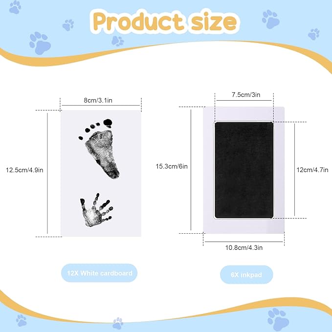 TaoBary 6 Pcs Baby Hand and Footprint Kit Clean Touch Ink Pad Non Toxic Inkless Infant Hand Foot Stamp Pet Paw Print with 12 Cards for Newborn Keepsake, Dog Nose & Paw Print Kit Memory Gift (Large)