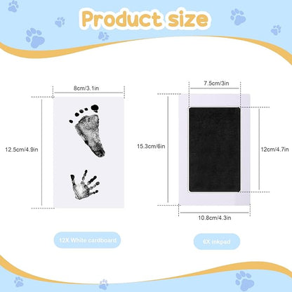 TaoBary 6 Pcs Baby Hand and Footprint Kit Clean Touch Ink Pad Non Toxic Inkless Infant Hand Foot Stamp Pet Paw Print with 12 Cards for Newborn Keepsake, Dog Nose & Paw Print Kit Memory Gift (Large)