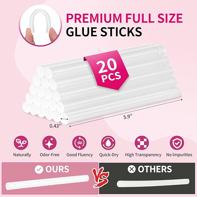 Pink Hot Glue Gun Full Size, 60W/100W Dual Temp Glue Gun, Fast Heating Heavy and Duty Glue Gun with 20PCS Glue Sticks for Arts, Home Repair, Professional DIY & Industrial Use