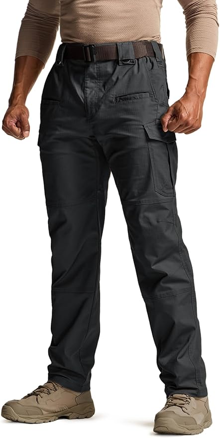 CQR Men's Flex Stretch Tactical Pants, Water Resistant Ripstop Cargo Pants, Lightweight EDC Outdoor Work Hiking Pants