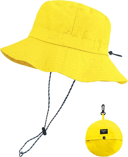 PFFY Quick Dry Waterproof Packable Bucket Hat for Women Men Outdoor Sun Hats with Detachable Chin Strap