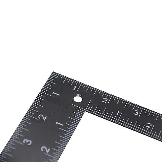 Metal Square Ruler Leathercraft Black Tempered Stainless Steel Measuring Square Ruler for DIY Leather Handmade Sewing Tools Measuring Supplies, Length 0-300mm/0-12inch Scale