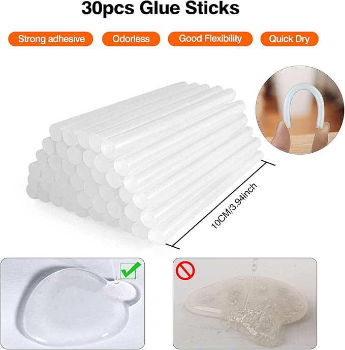 Hot Glue Gun with 30 Glue Sticks, Fast Preheating Hot Melt Gun, Mini Glue Gun Kit for Kids DIY School Craft Projects and Quick Home Repairs, 20W Green