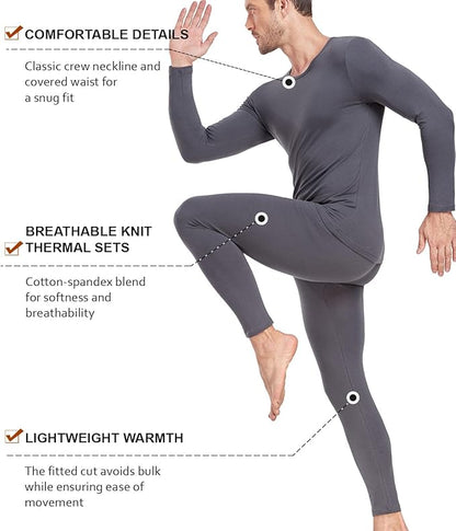 wirarpa Men's Cotton Long Johns Thermal Underwear Set Base Layer Lightweight Long Sleeve Top and Bottom
