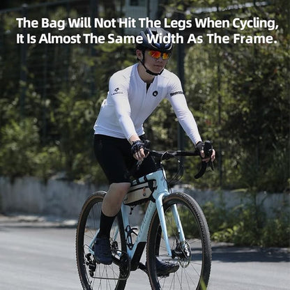 Rhinowalk Bike Frame Bag Waterproof, Top Tube Bicycle Bag with Side Compartments, Pump Holder, and Hidden Cable Port, (2.1L, Black)