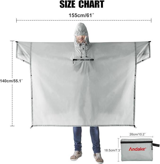 Andake Waterproof Rain Poncho for Adults Unisex,230T Ripstop Polyester,Raincoat Gear with Transparent Viewing Window Outdoors