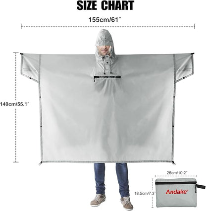 Andake Waterproof Rain Poncho for Adults Unisex,230T Ripstop Polyester,Raincoat Gear with Transparent Viewing Window Outdoors
