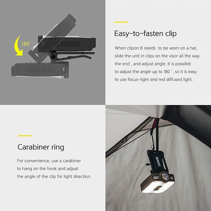 Claymore Capon 40B Tan Clip-On Cap Light – USB-C Rechargeable 230LM LED Headlamp | 3 Light Modes 180° Adjustable Beam IP54 Water Resistant Up to 12 Hrs Runtime for Camping, Running, Outdoor