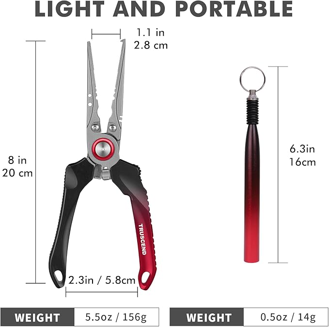TRUSCEND Lockable Handy Fishing Pliers with Innovative Ergonomic Handle, Saltwater Corrosion Resistant Teflon Coated Fishing Tool, Multi-Function Fishing Gear with Mo-V Cutter
