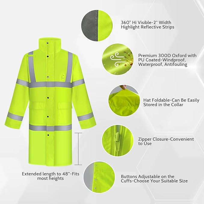TCCFCCT Rain Jacket Heavy Duty Waterproof with Hood, Long Rain Coats for Men & Women, Hiking & Camping Outdoor Activities, L Yellow