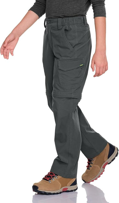 CQR Kids Youth Hiking Cargo Pants, UPF 50+ Quick Dry Convertible Zip Off Pants, Outdoor Camping Pants