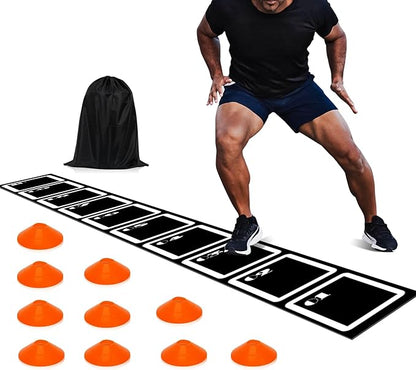 Agility Ladder Set: 15ft Rubber Non-Slip Agility Training Ladder with 10 Soccer Cones for Outdoor Agility Training| Basketball Fitness Soccer Training Equipment for Adults Youth