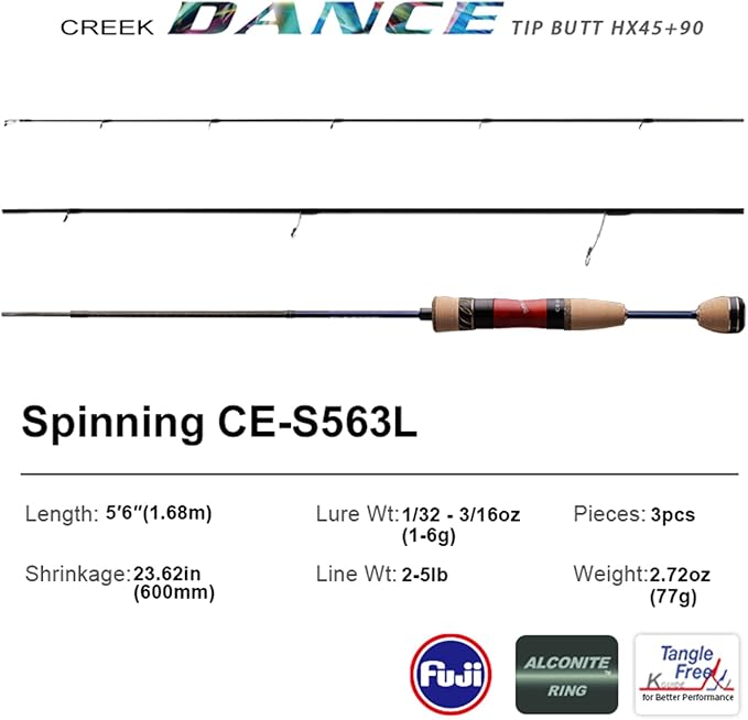 PURELURE Creek Dance Travel Ultralight Fishing Rods Spinning 2/3/4 Piece Portable BFS Casting Rod Solid Tip TORAY Carbon Fiber, Full Fuji Alconite Guides, Red Willow Wood Reel Seat AAA Cork Handle