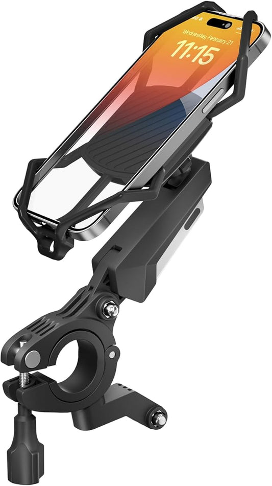 Viozon Bike Phone Holder - Motorcycle Phone Mount, Compatible for 4.7-7.2" Phones, Quick Lock, Shock-Absorbing Spring Arm, 360-Degree Rotation, for Mountain, Dirt, E-Bikes