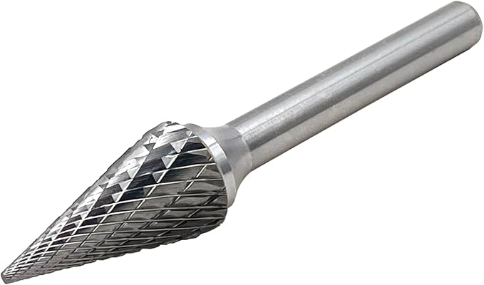 LU&MN SM-5 Tungsten Carbide Burr Rotary File 25 Degree Pointed Cone Shape Double Cut with 1/4''Shank for Die Grinder Drill Bit, 1/4'' Diameter of Shank, 1/2'' Diameter of Cutter 1'' Cutter Length