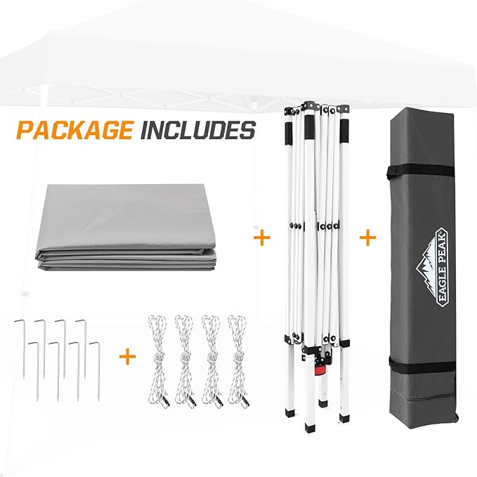 EAGLE PEAK 10x10 Slant Leg Pop-up Canopy Tent Easy One Person Setup Instant Outdoor Beach Canopy Folding Portable Sports Shelter 10x10 Base 8x8 Top (Light Gray)