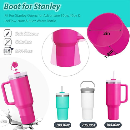 Stanley Cup Accessories Set Including 6 Pcs Silicone Spill Proof Stopper, 2 Pcs Straw Cover Cap for 9-10 mm Straws, 1 Pcs Silicone Boot for Stanley Cup 40oz & 30oz Tumbler (Passion Pink)