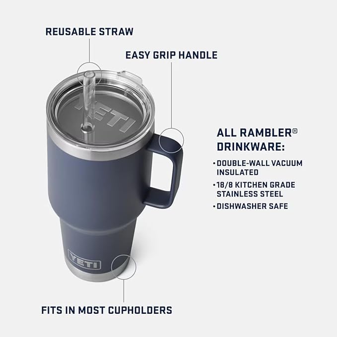 YETI Rambler 35 oz Tumbler with Handle and Straw Lid, Travel Mug Water Tumbler, Vacuum Insulated Cup with Handle, Stainless Steel, Beekeeper