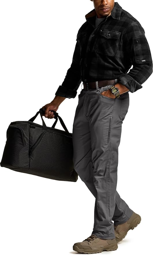 CQR Men's Flex Stretch Tactical Pants, Water Resistant Ripstop Cargo Pants, Lightweight EDC Outdoor Work Hiking Pants