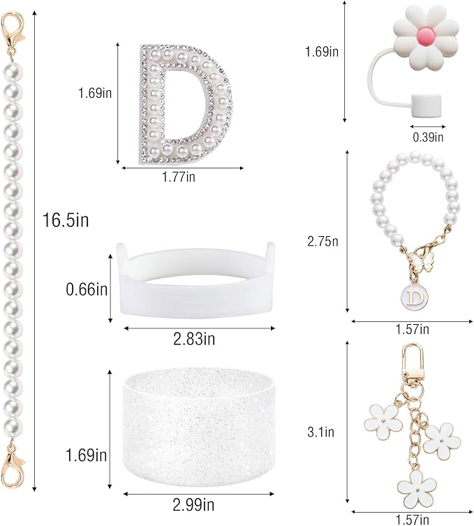 Stanley Cup Accessories Set - Including Water Bottle Carrying Pearl Strap, Handle Letter Charms Sticker, Silicone Cups Boot Straw Cover for 40oz & 30oz Tumbler