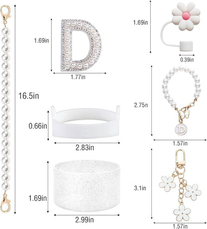 Stanley Cup Accessories Set - Including Water Bottle Carrying Pearl Strap, Handle Letter Charms Sticker, Silicone Cups Boot Straw Cover for 40oz & 30oz Tumbler