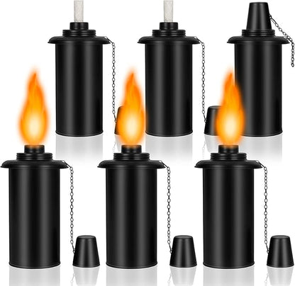 Torch Replacement Canisters 16oz, Outdoor Refillable Canister with Wicks and Caps, Bamboo Citronella Torch Cans for Patio, Garden