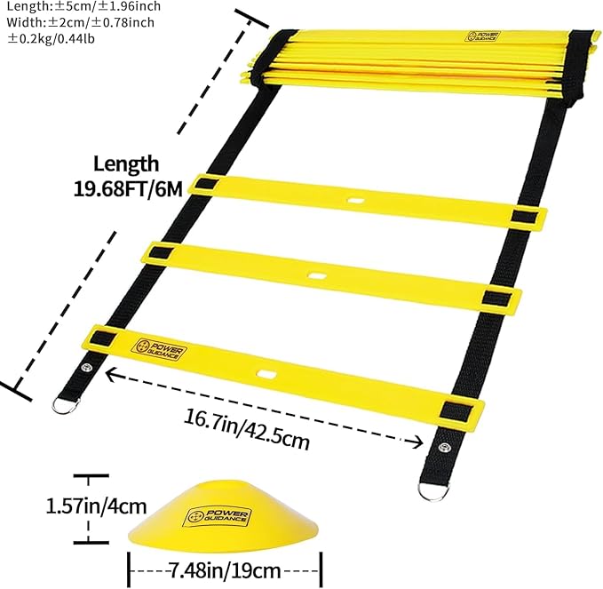 POWER GUIDANCE Agility Ladder (20 Feet) with Cones for Speed Agility Training & Quick Footwork Exercise - Soccer & Football Training Equipment for Adults, Youth & Kids