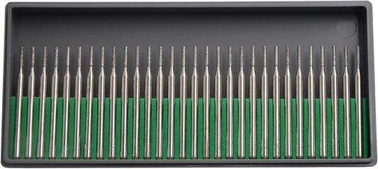 30Pcs 1.5mm Cylinder,3mm Shaft,Diamond Stone Abrasive Burs Burr Grit Bits for Rotary Tool Grinding Head Jewelry Lapidary Woodworking (Cylinder 1.5mm)