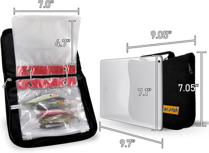 Dr.Fish Soft Bait Binder 10 Pieces PVC Bag Fishing Lure Storage Tackle Wallet Waterproof Heavy Duty Buckle Corrosion Resistant Zipper Worms Snell Hooks Sinkers Rig