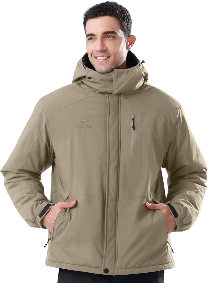 CAMELSPORTS Mens Winter Jacket Waterproof Warm Snow Ski Jackets Faux Fur Fleece Rain Coats with Removable Hood