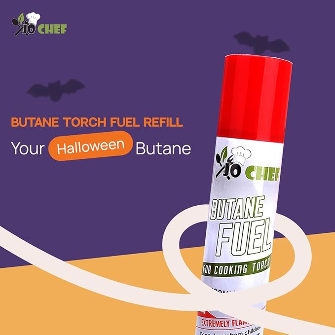 Jo Chef Butane Refill, Butane Torch Fuel Refill, Gas Lighter Fluid Refill Canister, Kitchen Blow Torch Fluid – Universal Tip – 2 Cans (3.38oz)