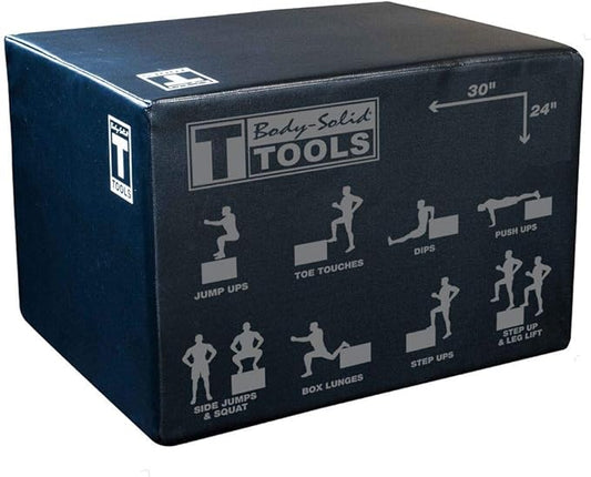 Body-Solid 3-Way Plyometric Box Set - Exercise, Jump, and Step Up Boxes for Training, Gym, Fitness, and Home Workouts - Foam, Adjustable, Soft, and Durable Plyo Boxes (20, 24, 30 Inch)