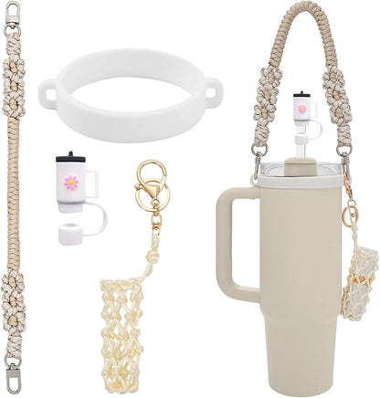 Outman Cup Accessories Set Water Bottle Holder Sling,Siliocne Straw Cover,Lipstick Holder Fits Most 16-40oz Water Bottles Compatible with Stanley Cup