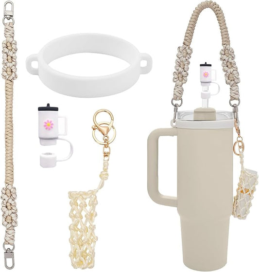 Outman Cup Accessories Set Water Bottle Holder Sling,Siliocne Straw Cover,Lipstick Holder Fits Most 16-40oz Water Bottles Compatible with Stanley Cup