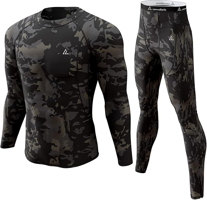 CL convallaria Mens Thermal Underwear Set with Fly Long Johns Base Layer Winter Hunting Gear Sport Top and Bottom