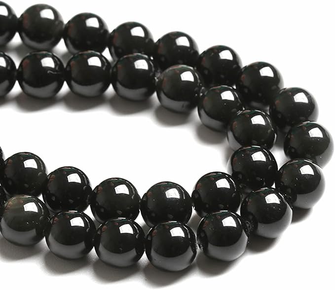 12MM 32PCS Natural Stone Black Obsidian Gemstone Loose Beads for Jewelry Making DIY Bracelet 1 Strand