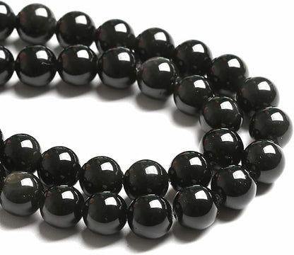 12MM 32PCS Natural Stone Black Obsidian Gemstone Loose Beads for Jewelry Making DIY Bracelet 1 Strand