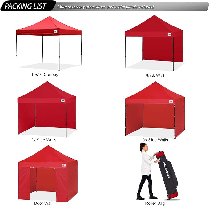 ABCCANOPY Heavy Duty Easy Pop up Canopy Tent with Sidewalls 10x10, Red