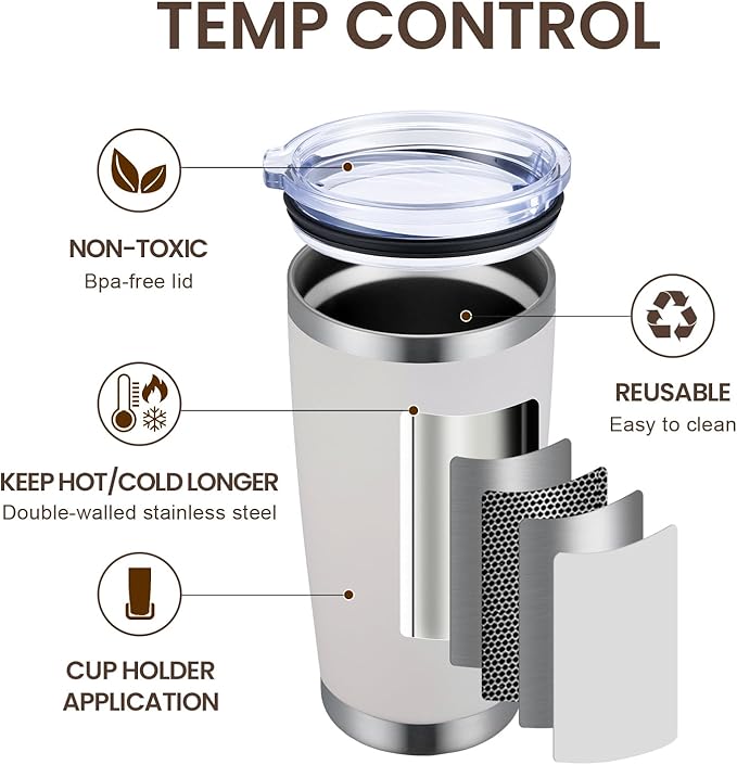 MEWAY 20oz Tumbler 4 Pack Double Wall Vacuum Insulated Travel Mug Bulk, Stainless Steel Tumblers with Lid and Straw, Durable Powder Coated Coffee Cups for Cold & Hot Drinks (White, 4)