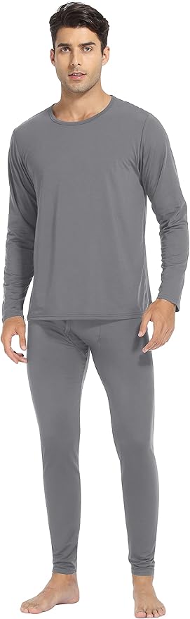 URATOT 2 Sets Men's Thermal Underwear Set Fleece Lined Thermal Underwear Soft Long Johns Top Bottom Set for Men Cold Winter