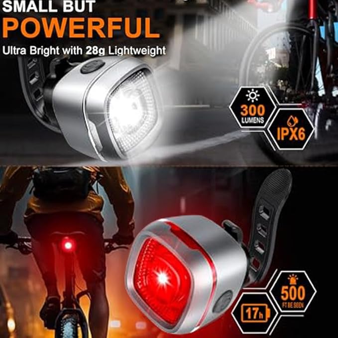 Bicycle Front and Rear Lights,Bike Light, Type-C Rechargeable, Flashing Light，Suitable for Night Riding, Cycling，Bike Headlight &Taillight for Men Women Girls Kids Road Mountain