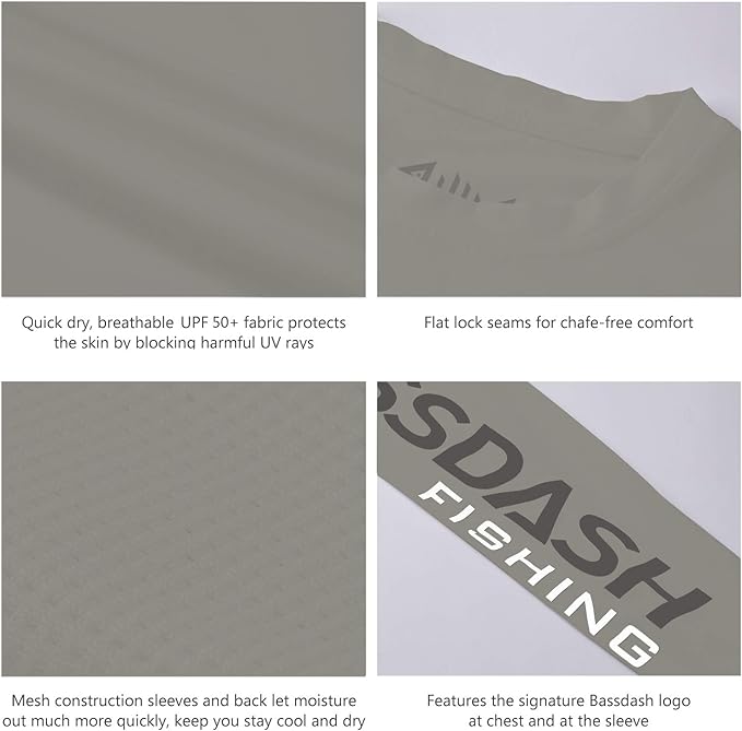 BASSDASH Fishing T Shirts for Men UV Sun Protection UPF 50+ Long Sleeve Tee T-Shirt