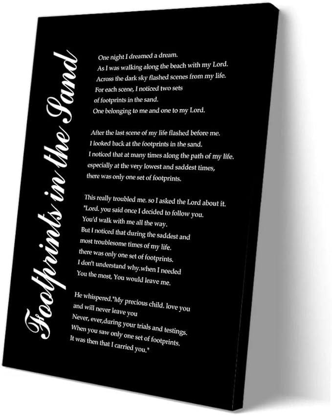 Matniger Footprints in Sand Wall Art Poem Poster Framed Prints Christian Religious Quotes Wall Art Inspirational Poster Poetry Canvas Wall Decor 12x18inches