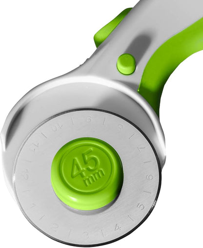 Elan 45mm Rotary Cutter for Fabric Green, Ergonomic Rotary Fabric Cutter Wheel with Built-in Blade Safety Lock, Cutting Wheels for Sewing and Quilting