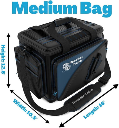 Reaction Tackle Fishing Tackle Bag – Salt Water Resistant Fishing Bag, 1000D PVC Waterproof Material, Tackle Box Organizer with Dividers for 3600 or 3700 Trays (Small, Medium, Backpack only fit 3600)